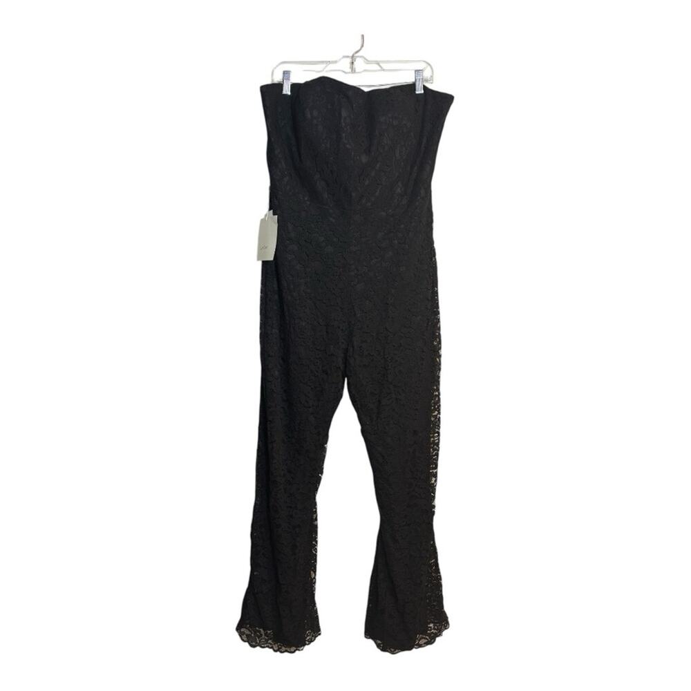 NWT LanTing Black Lace Strapless Wide-Leg Jumpsuit Flared Hem Size Large Bin3